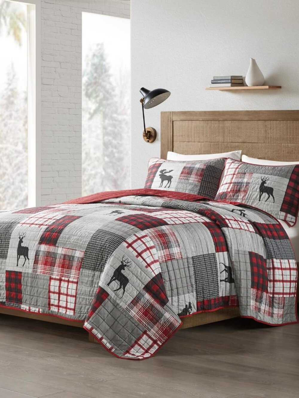 Woolrich Reversible Quilt Set - Cottage Styling Reversed to Solid Color, All Sea